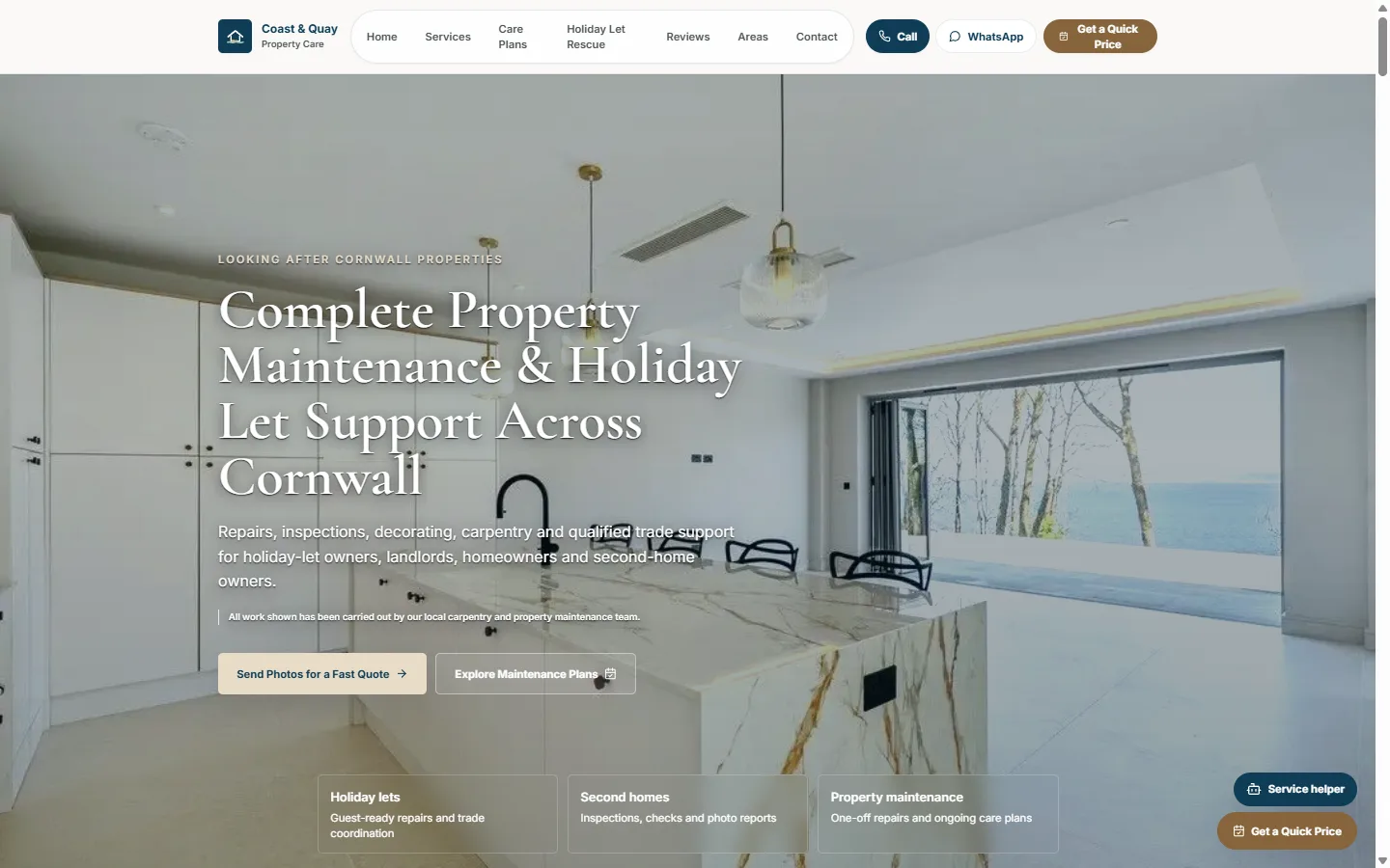 The home page of the Coast & Quay Property Care website